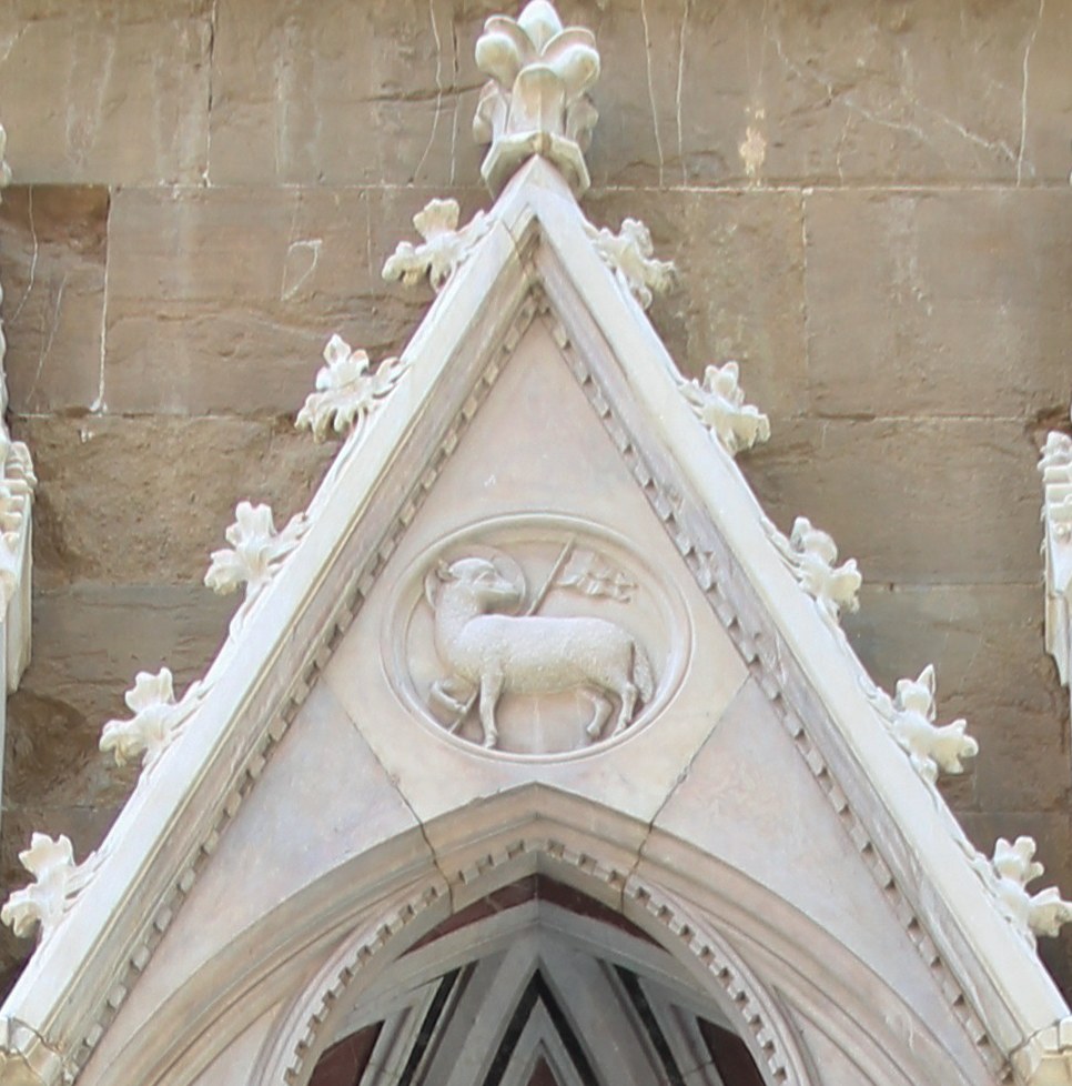 Lamb of the Arte della Lana detail from the exterior replica of Ghiberti’s St Stephen